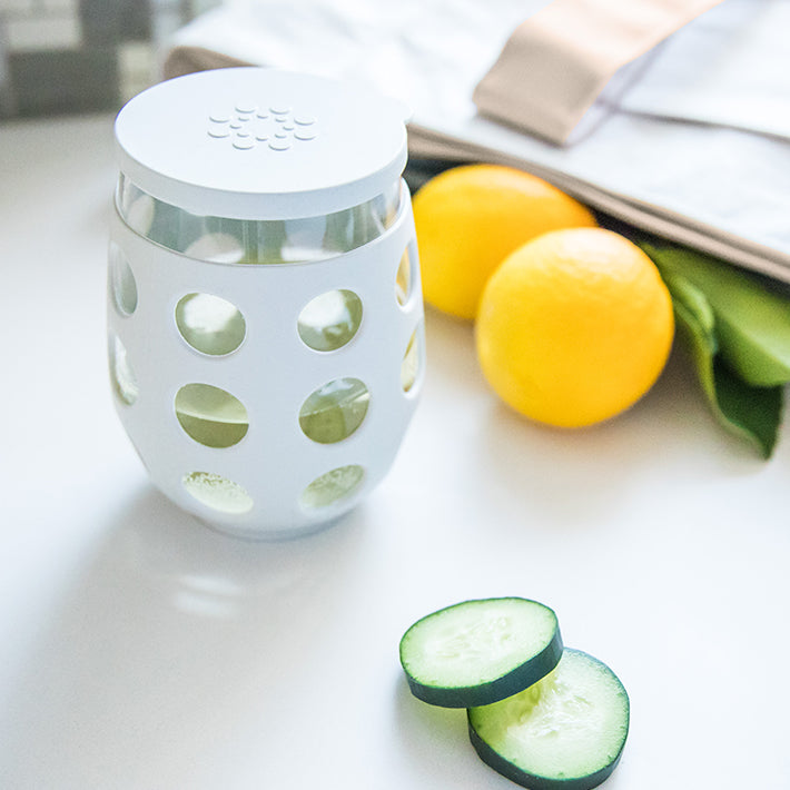 Lifefactory stemless wine glass with silicone lid.