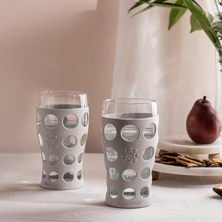 Lifefactory beer glasses on a table.