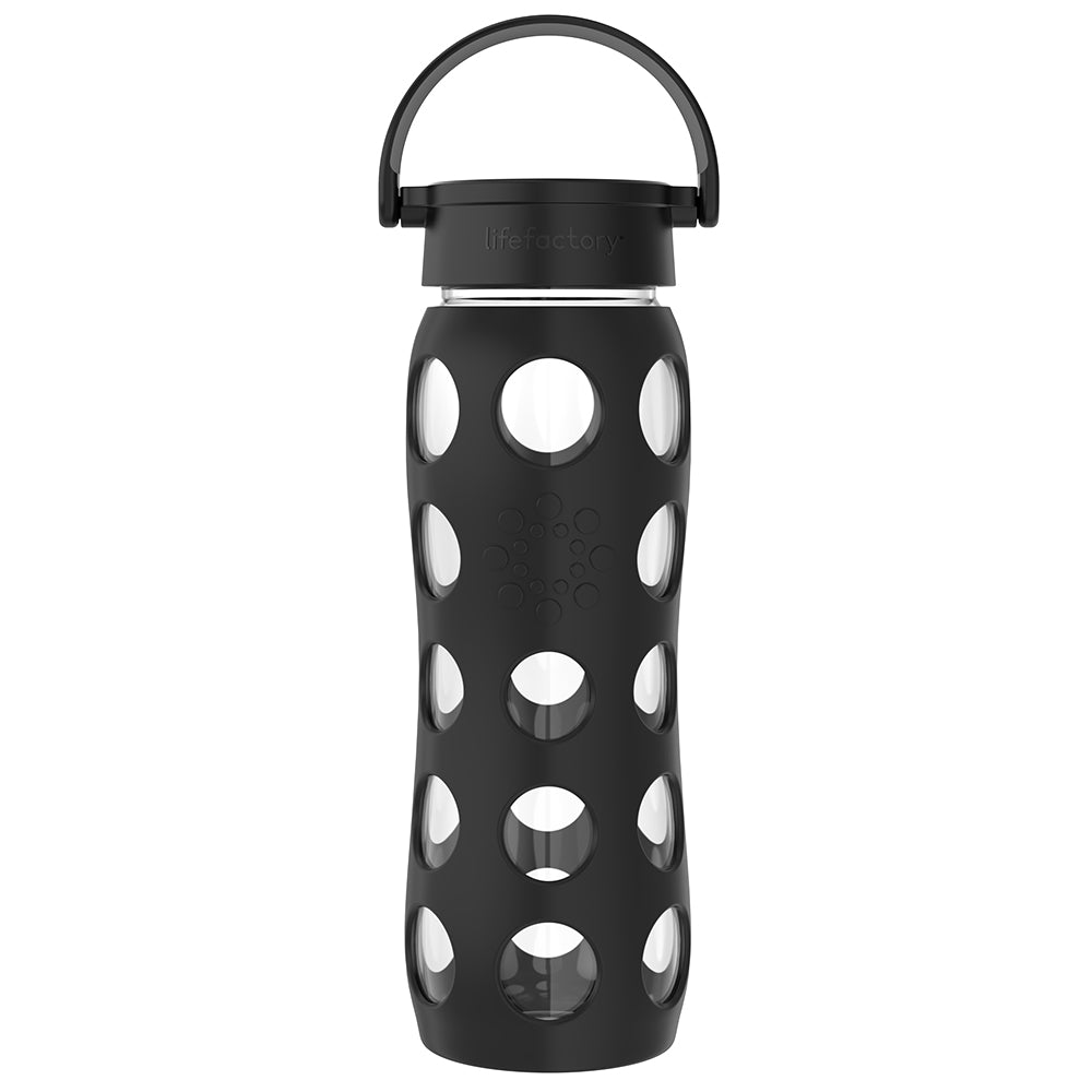 Glass Water Bottle + Black Silicone Sleeve Screw Top Lid w/ Mouth Piece  BPA-FREE