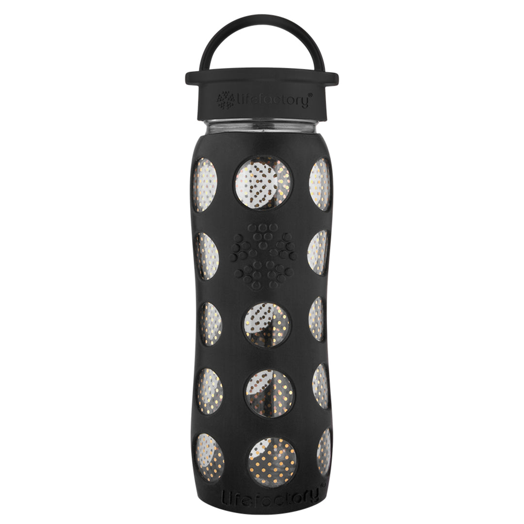 Lifefactory BPA-Free Glass Water Bottle with Fused Gold, Leak-Proof Cap & Silicone Sleeve, 22 Oz, Pearl Dot