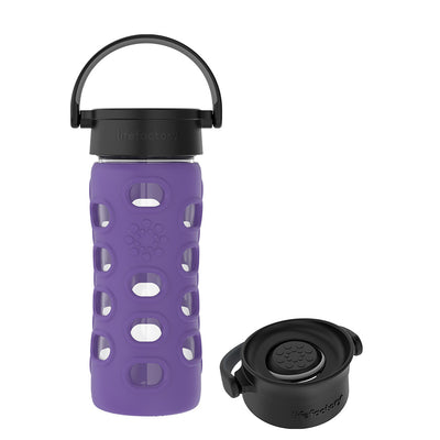 12oz Glass Water Bottle with Classic Cap + Press-N-Go Cap