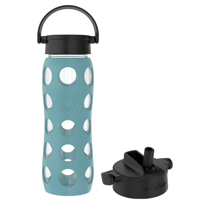 22oz Glass Water Bottle with Classic Cap + Pivot Straw Cap
