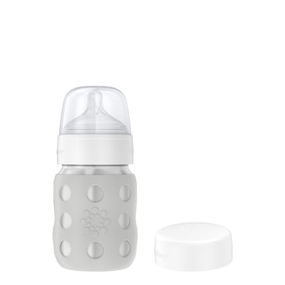 8oz Stainless Steel Baby Bottle with Stage 2 Nipple + Flat Cap