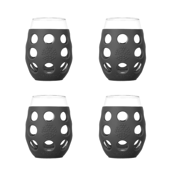 Lifefactory 11 oz Wine Glass 4 Pack with Silicone Sleeves, Carbon