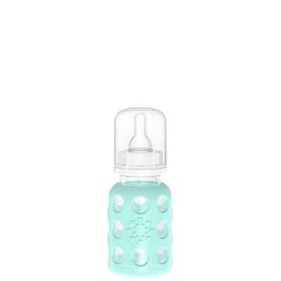 Lifefactory 4oz Glass Baby Bottle Stage 1 Nipple Includes Cap Mint