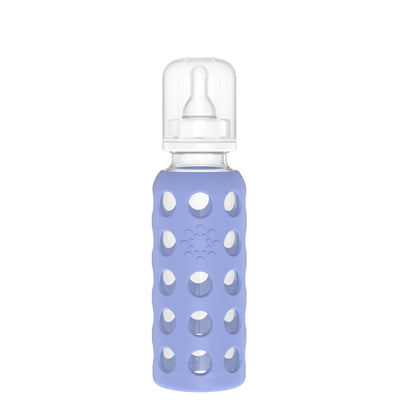 Lifefactory 9oz Glass Baby Bottle Stage 2 Nipple Includes Cap Blueberry