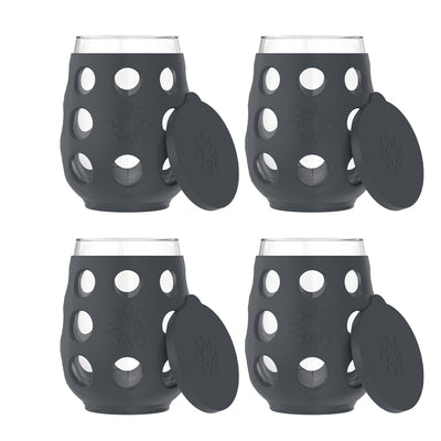Lifefactory Wine Glass 17oz with Wine Covers Carbon, 4pc