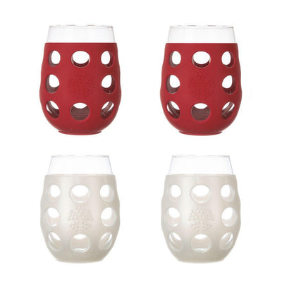 Holiday 17oz Wine Glass in Red and Pearl White