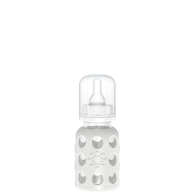 Lifefactory 4oz Glass Baby Bottle Stage 1 Nipple Includes Cap Stone Gray
