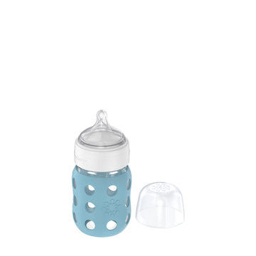 Lifefactory Glass Baby Bottle with Protective Silicone Sleeve, Blue, 4 oz