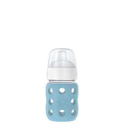 Lifefactory 8oz Glass Baby Bottle with Soft Sippy Spout Denim