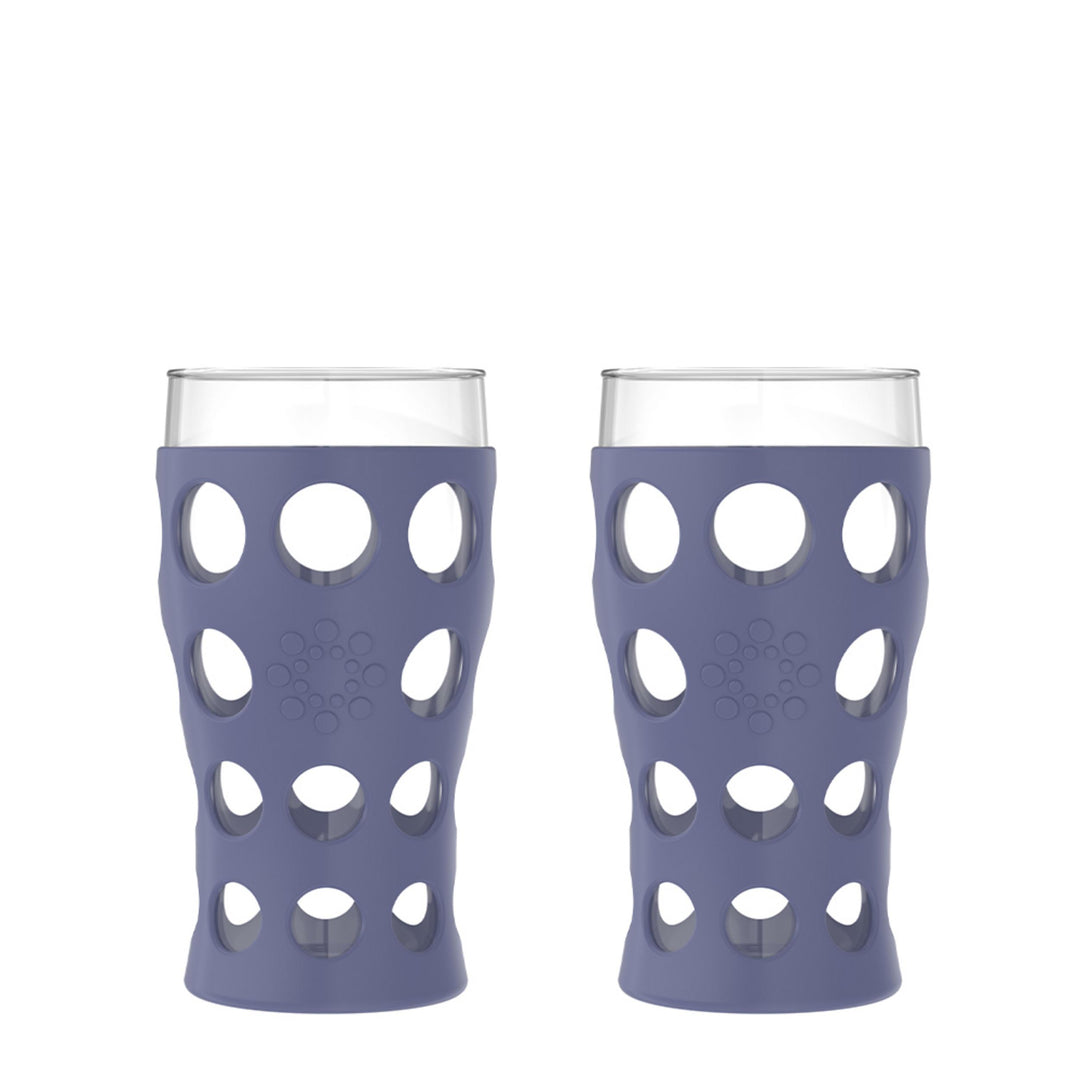 20oz Beverage Glass with Silicone Sleeve-Stone Gray-2 pack