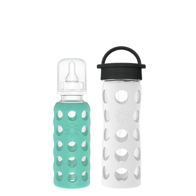Lifefactory 16oz Glass Bottle with Classic Cap 9oz Glass Bottle with Stage 2 Nipple