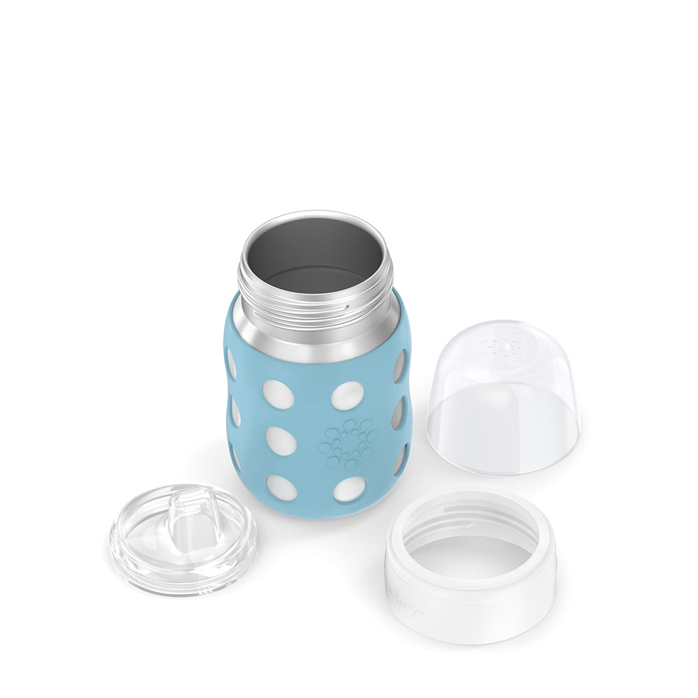 Lifefactory 8oz Stainless Steel Baby Bottle with Soft Silicone Sippy Spout, Grey