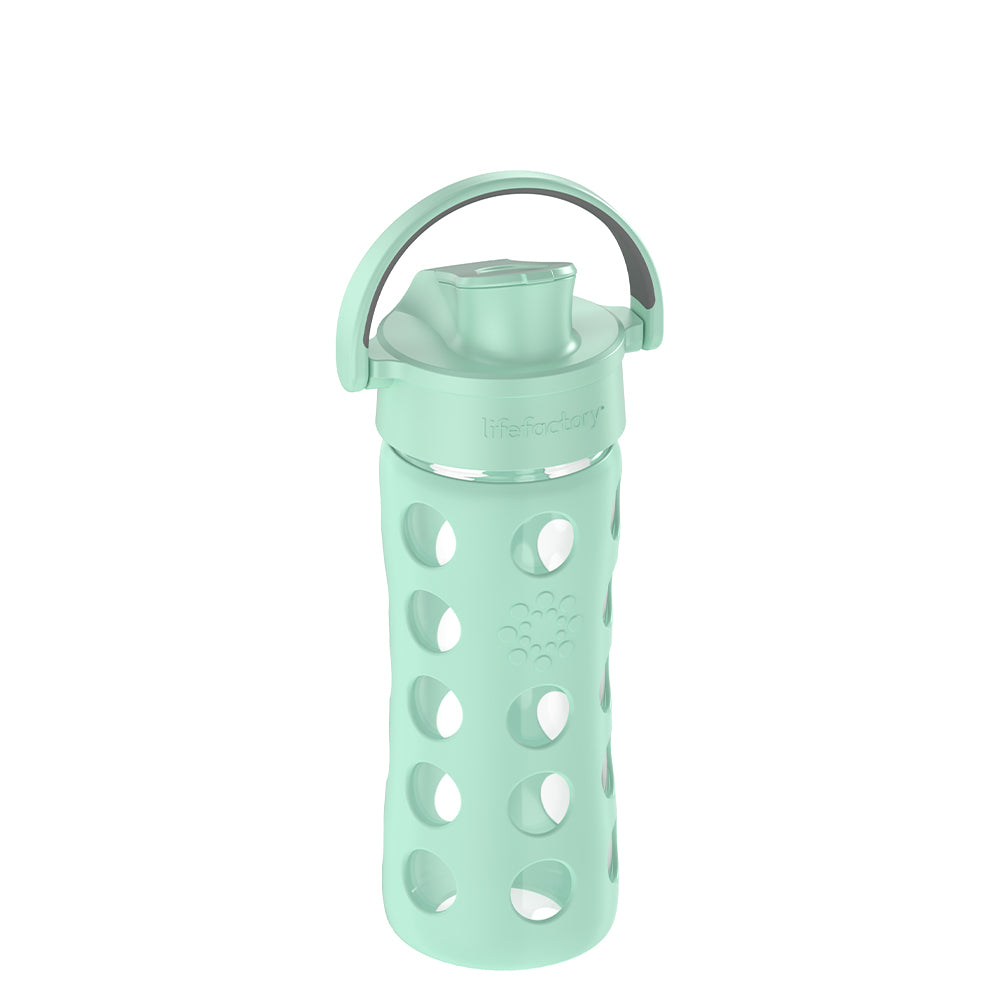 Life retailer glass water bottle with flip cap